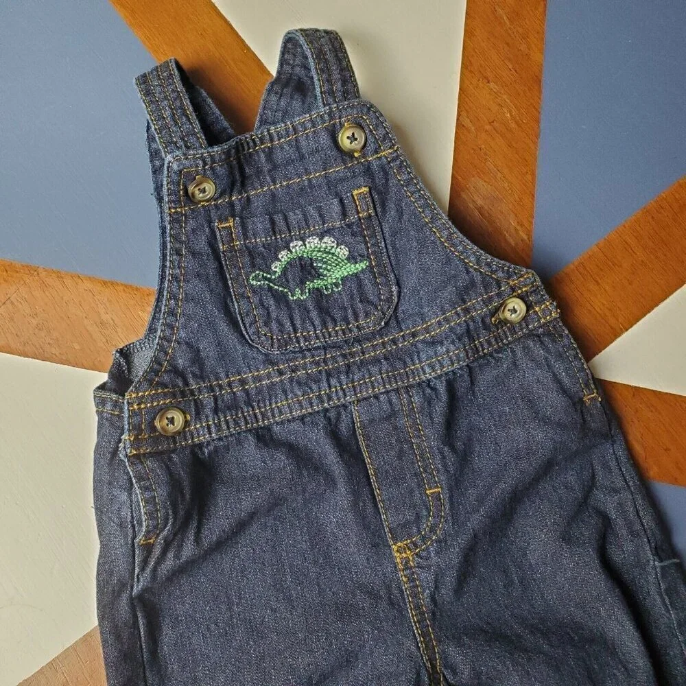 Just One You Carter's Bib Overalls Boys‎ 12 Month Embroidered Dinosaur Denim